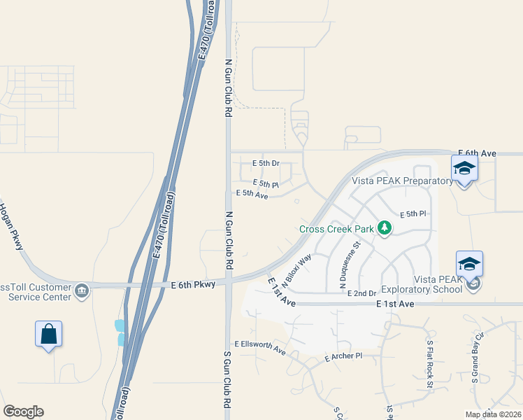 map of restaurants, bars, coffee shops, grocery stores, and more near 23546 East 5th Place in Aurora