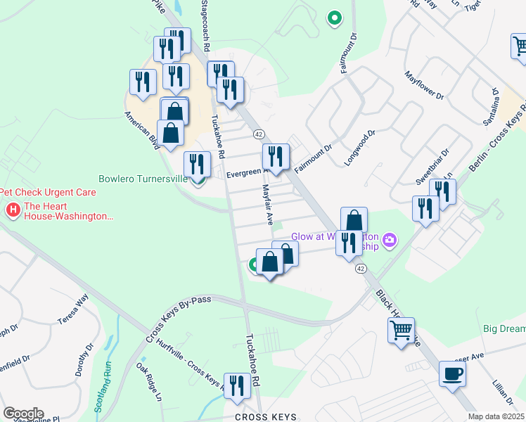 map of restaurants, bars, coffee shops, grocery stores, and more near 201 Strand Avenue in Washington Township