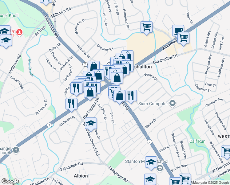 map of restaurants, bars, coffee shops, grocery stores, and more near 2083-2093 Limestone Road in Wilmington