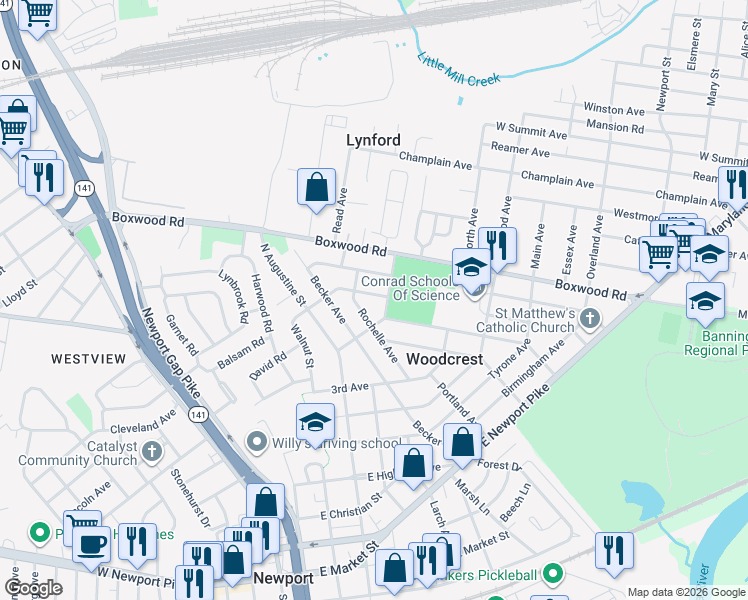 map of restaurants, bars, coffee shops, grocery stores, and more near 610 Fallon Avenue in Wilmington