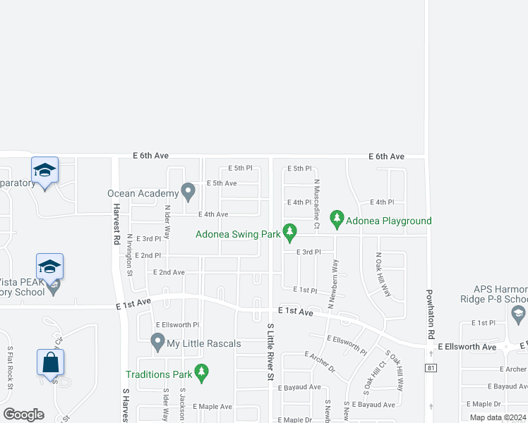 map of restaurants, bars, coffee shops, grocery stores, and more near 420 North Langdale Way in Aurora