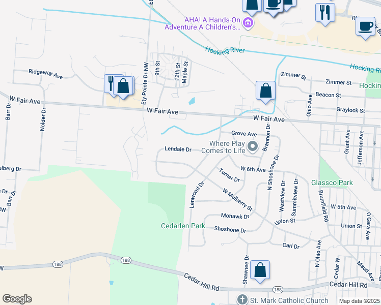 map of restaurants, bars, coffee shops, grocery stores, and more near 2138 Lendale Drive in Lancaster
