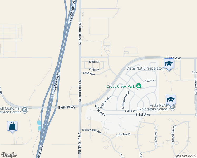 map of restaurants, bars, coffee shops, grocery stores, and more near 23546 East 5th Place in Aurora