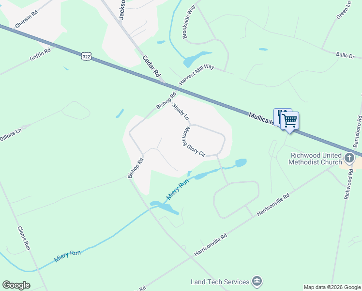 map of restaurants, bars, coffee shops, grocery stores, and more near 13 Morning Glory Circle in Mullica Hill
