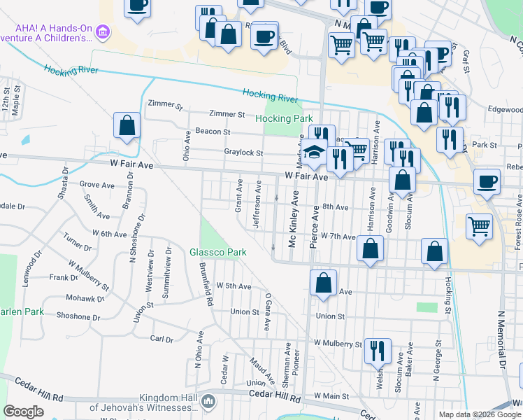 map of restaurants, bars, coffee shops, grocery stores, and more near 732 Jefferson Avenue in Lancaster