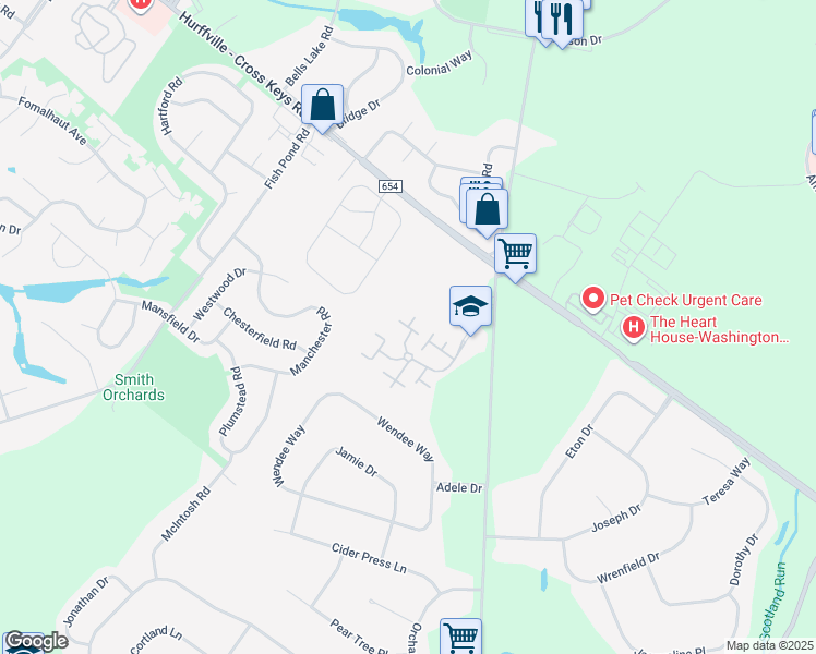 map of restaurants, bars, coffee shops, grocery stores, and more near Briarwood Court in Washington Township