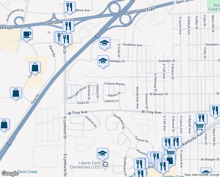 map of restaurants, bars, coffee shops, grocery stores, and more near 3218 Titan Drive in Indianapolis