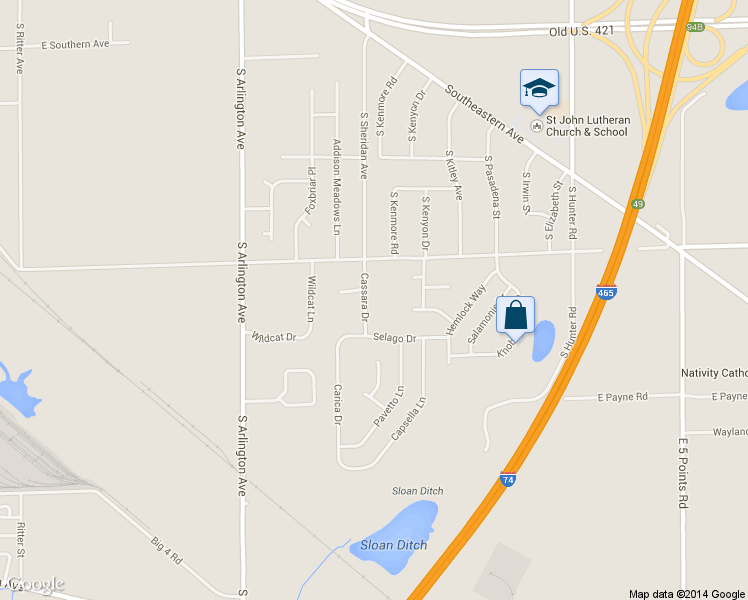map of restaurants, bars, coffee shops, grocery stores, and more near 3055 Cassara Dr in Indianapolis