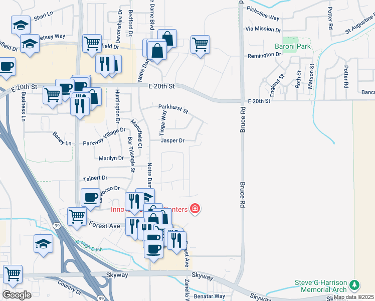 map of restaurants, bars, coffee shops, grocery stores, and more near 42 New Dawn Circle in Chico