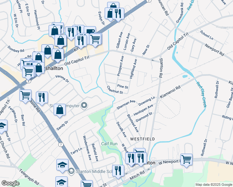 map of restaurants, bars, coffee shops, grocery stores, and more near 3914 Chestnut Street in Wilmington