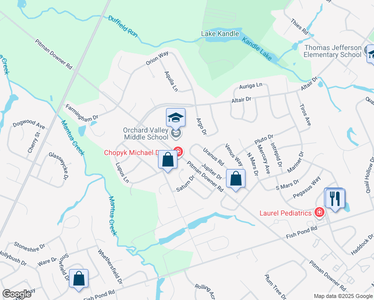 map of restaurants, bars, coffee shops, grocery stores, and more near 45 Jupiter Drive in Washington Township