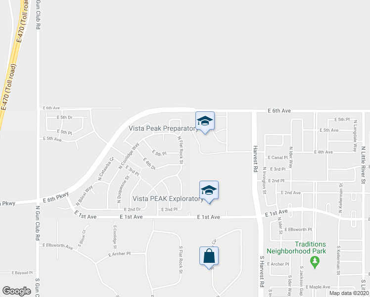 map of restaurants, bars, coffee shops, grocery stores, and more near 464 North Flat Rock Street in Aurora