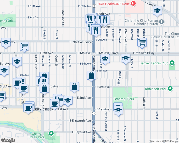 map of restaurants, bars, coffee shops, grocery stores, and more near 421 Harrison Street in Denver