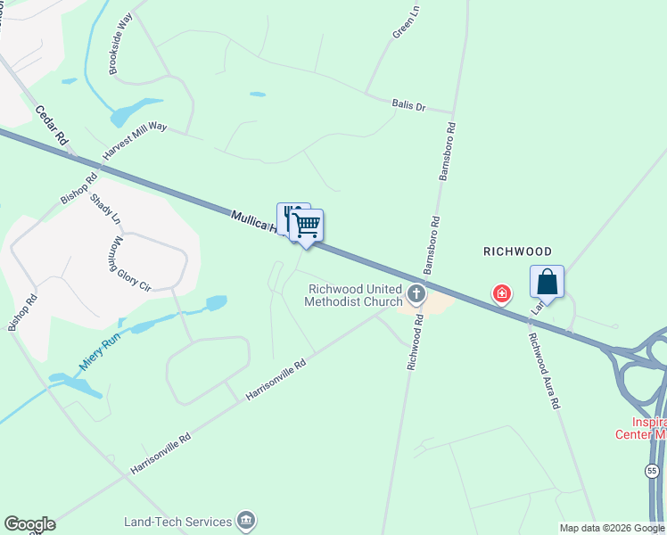 map of restaurants, bars, coffee shops, grocery stores, and more near 506 Mullica Hill Rd in Harrison Township