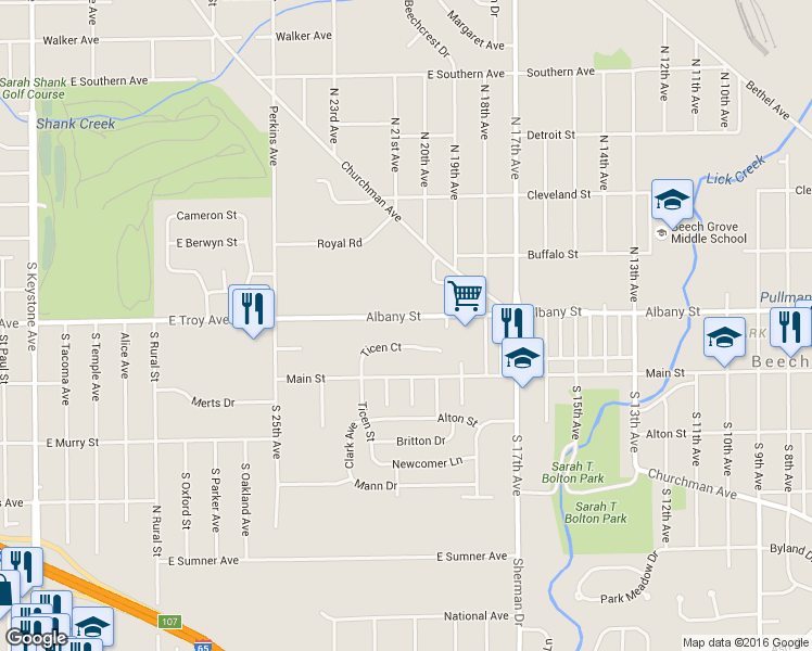 map of restaurants, bars, coffee shops, grocery stores, and more near 2013 Albany Street in Beech Grove