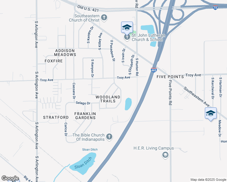 map of restaurants, bars, coffee shops, grocery stores, and more near 3102 Salamonie Drive in Indianapolis