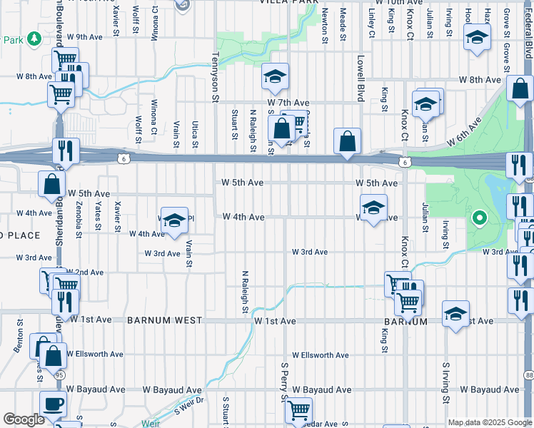map of restaurants, bars, coffee shops, grocery stores, and more near 404 Quitman Street in Denver