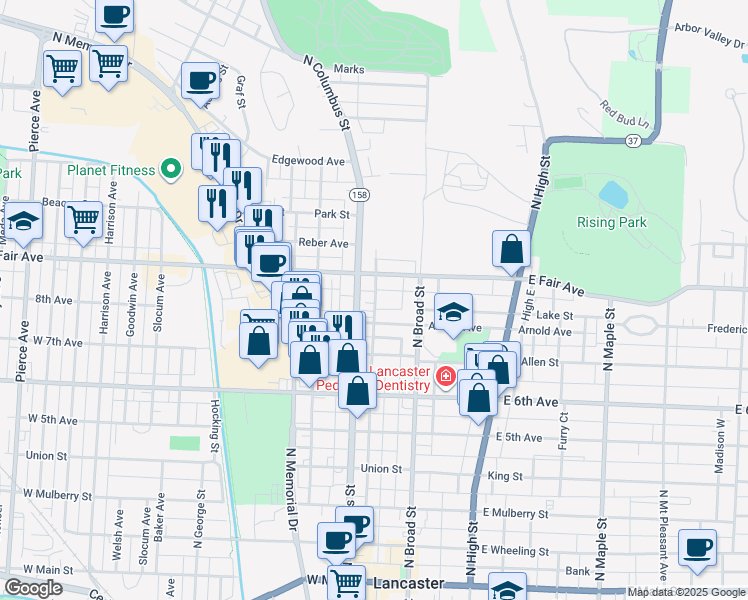 map of restaurants, bars, coffee shops, grocery stores, and more near 821 Maywood Avenue in Lancaster
