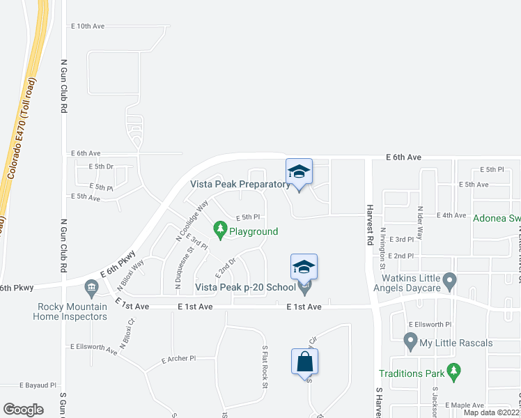 map of restaurants, bars, coffee shops, grocery stores, and more near 465 North Flat Rock Street in Aurora