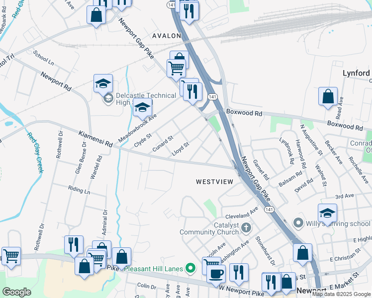 map of restaurants, bars, coffee shops, grocery stores, and more near 111 Livingston Avenue in Wilmington