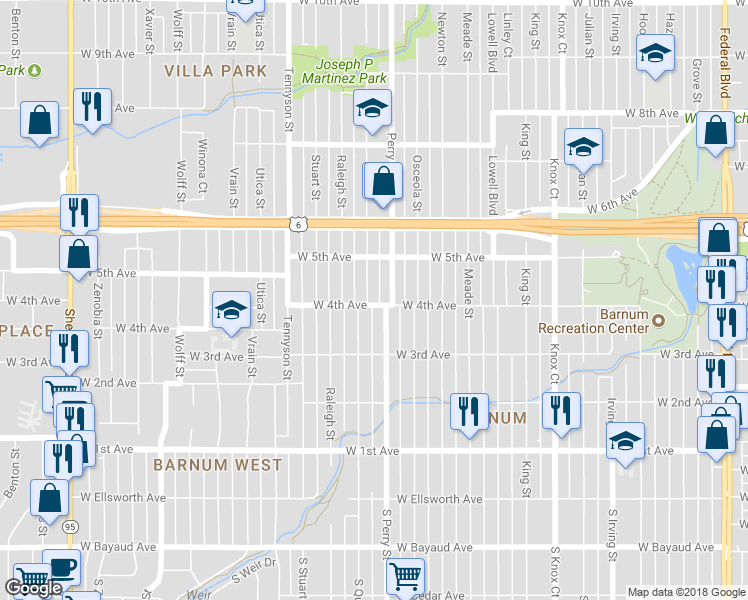 map of restaurants, bars, coffee shops, grocery stores, and more near 404 Quitman Street in Denver
