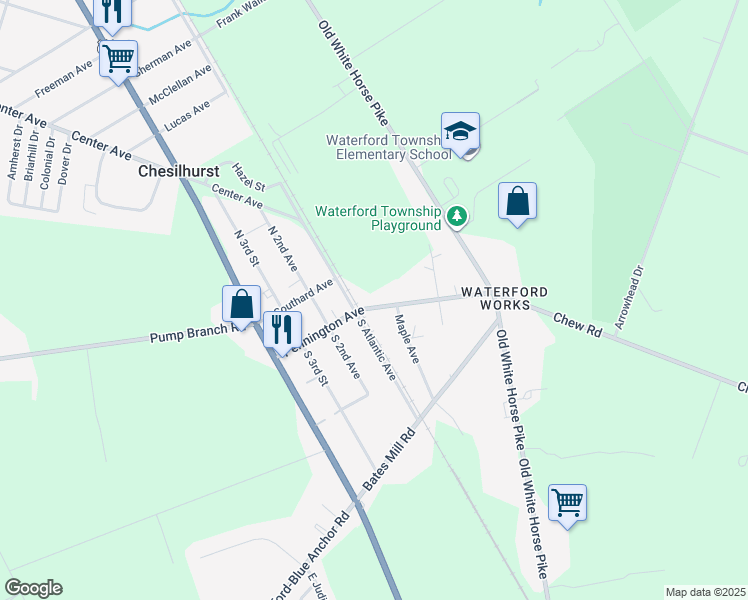 map of restaurants, bars, coffee shops, grocery stores, and more near 403 Pennington Avenue in Winslow Township
