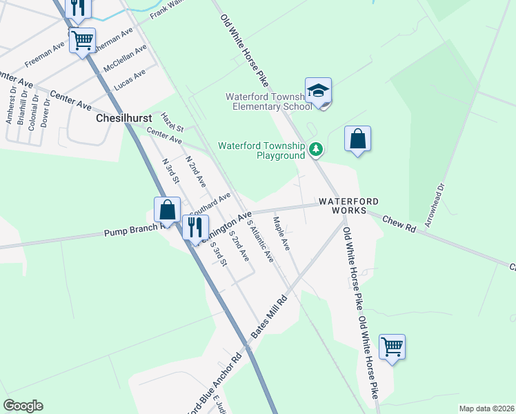 map of restaurants, bars, coffee shops, grocery stores, and more near 403 Pennington Avenue in Winslow Township