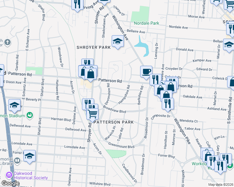 map of restaurants, bars, coffee shops, grocery stores, and more near 823 Buckingham Rd in Dayton