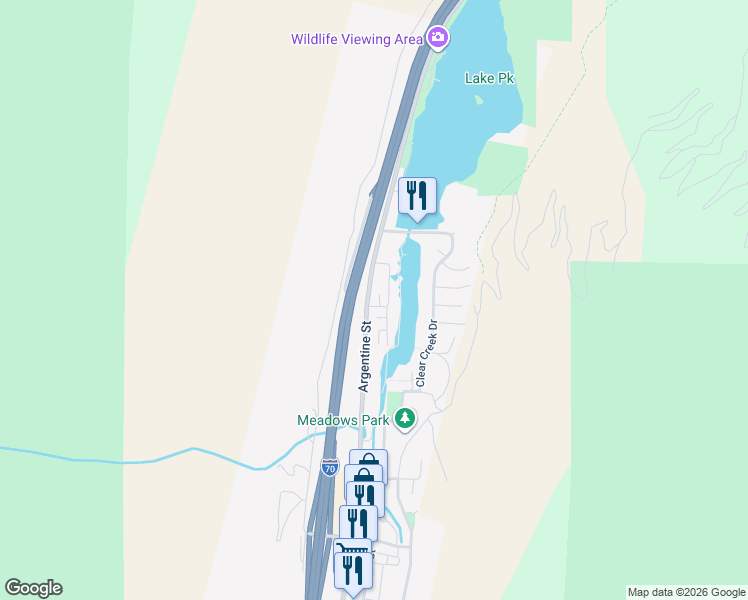 map of restaurants, bars, coffee shops, grocery stores, and more near Argentine Street in Georgetown