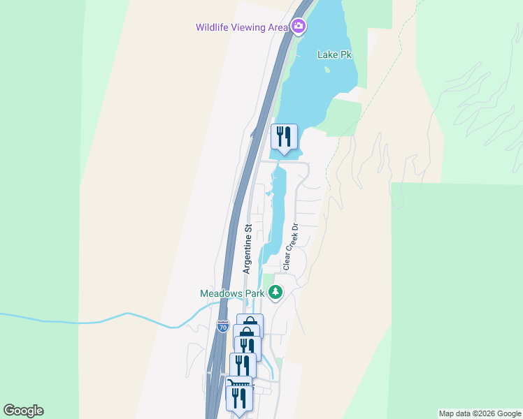 map of restaurants, bars, coffee shops, grocery stores, and more near Argentine Street in Georgetown