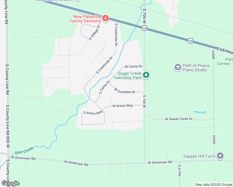 map of restaurants, bars, coffee shops, grocery stores, and more near 7197 West Christian Drive in New Palestine