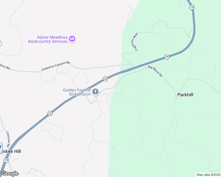 map of restaurants, bars, coffee shops, grocery stores, and more near Detlow Road in Concow
