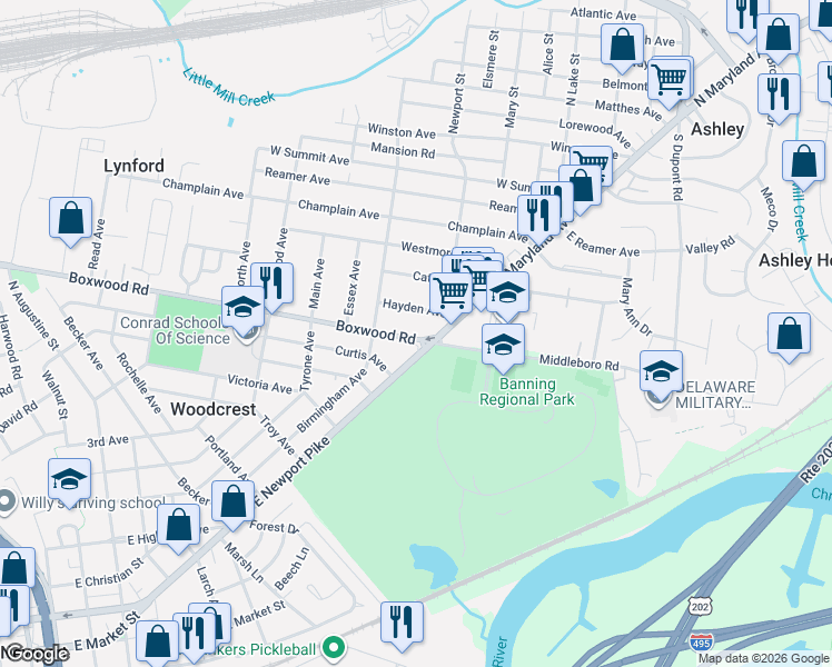 map of restaurants, bars, coffee shops, grocery stores, and more near in New Castle County