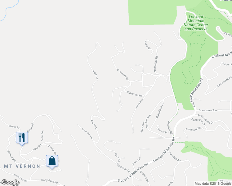 map of restaurants, bars, coffee shops, grocery stores, and more near 22930 Pinecrest Road in Golden