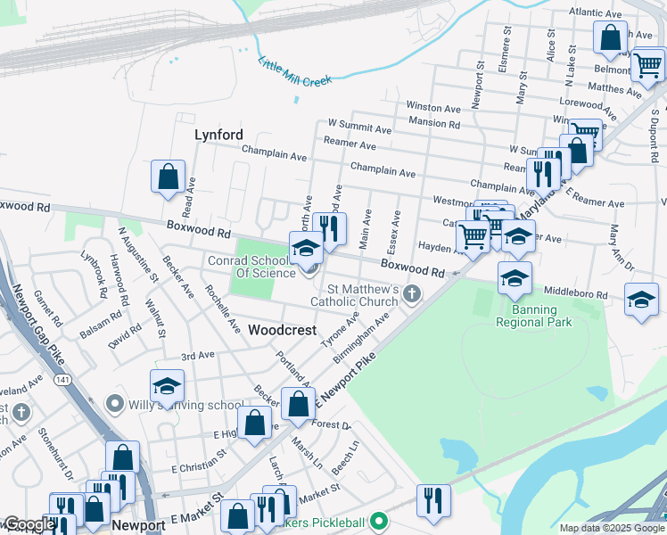 map of restaurants, bars, coffee shops, grocery stores, and more near 210 Curtis Avenue in Wilmington