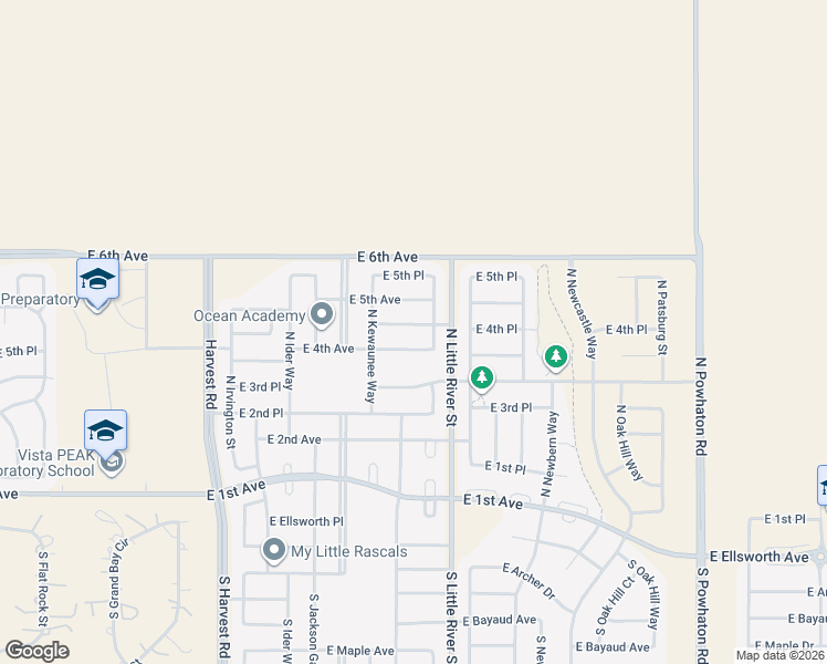map of restaurants, bars, coffee shops, grocery stores, and more near 25547 East 4th Avenue in Aurora