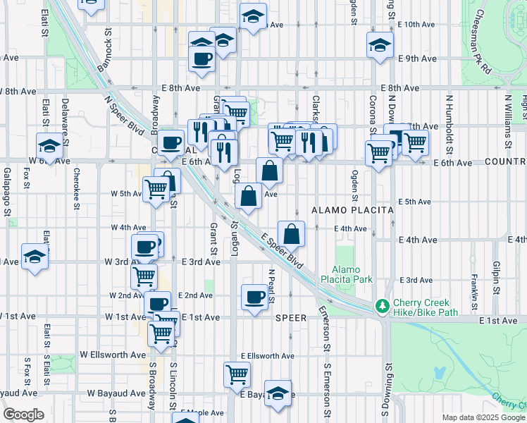 map of restaurants, bars, coffee shops, grocery stores, and more near in Denver