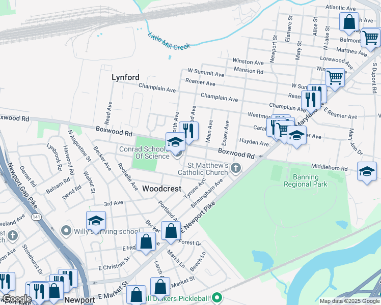 map of restaurants, bars, coffee shops, grocery stores, and more near 210 Curtis Avenue in Wilmington