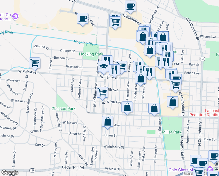 map of restaurants, bars, coffee shops, grocery stores, and more near 740 Garfield Avenue in Lancaster