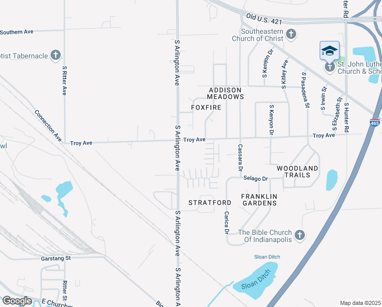 map of restaurants, bars, coffee shops, grocery stores, and more near 3101 S Arlington Ave in Indianapolis