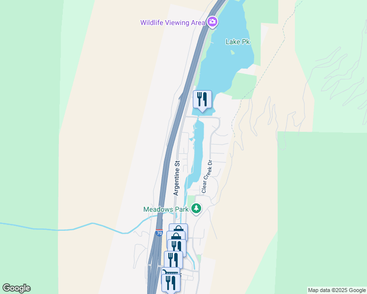 map of restaurants, bars, coffee shops, grocery stores, and more near Argentine Street in Georgetown