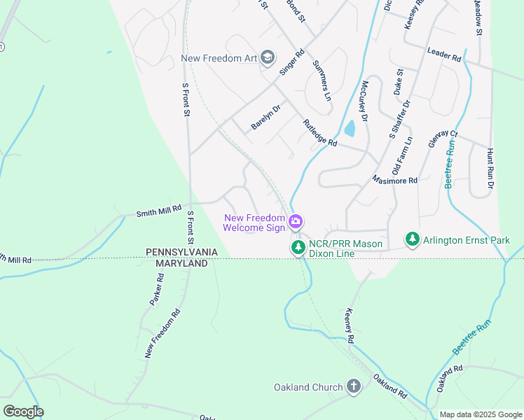 map of restaurants, bars, coffee shops, grocery stores, and more near 21 Smith Mill Road in New Freedom