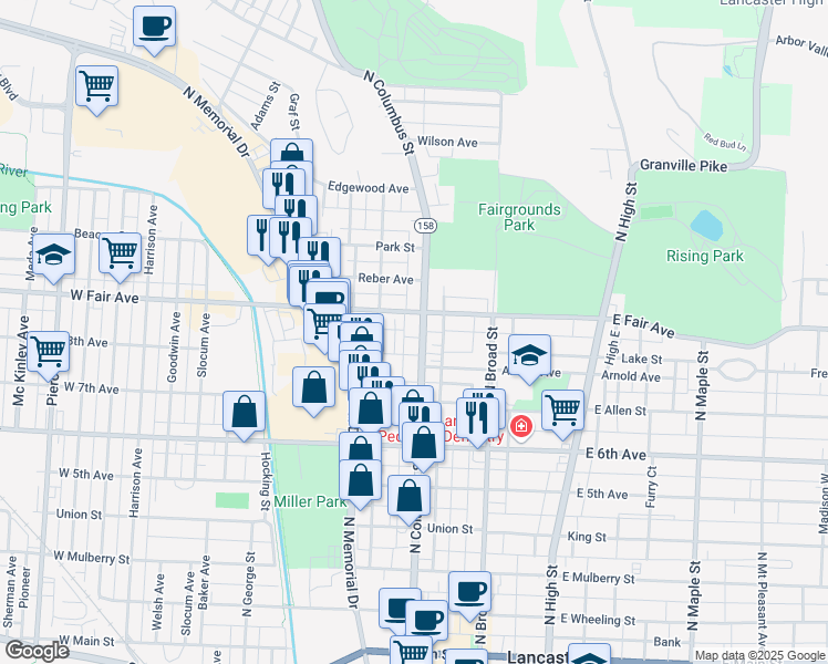 map of restaurants, bars, coffee shops, grocery stores, and more near 815 North Columbus Street in Lancaster