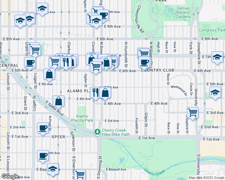 map of restaurants, bars, coffee shops, grocery stores, and more near 460 North Marion Street in Denver