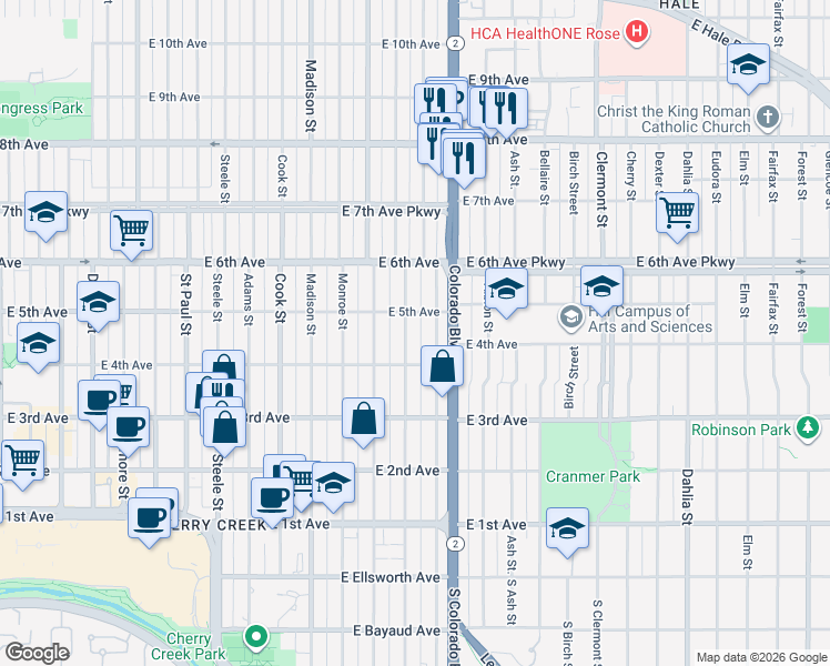 map of restaurants, bars, coffee shops, grocery stores, and more near 421 Harrison Street in Denver