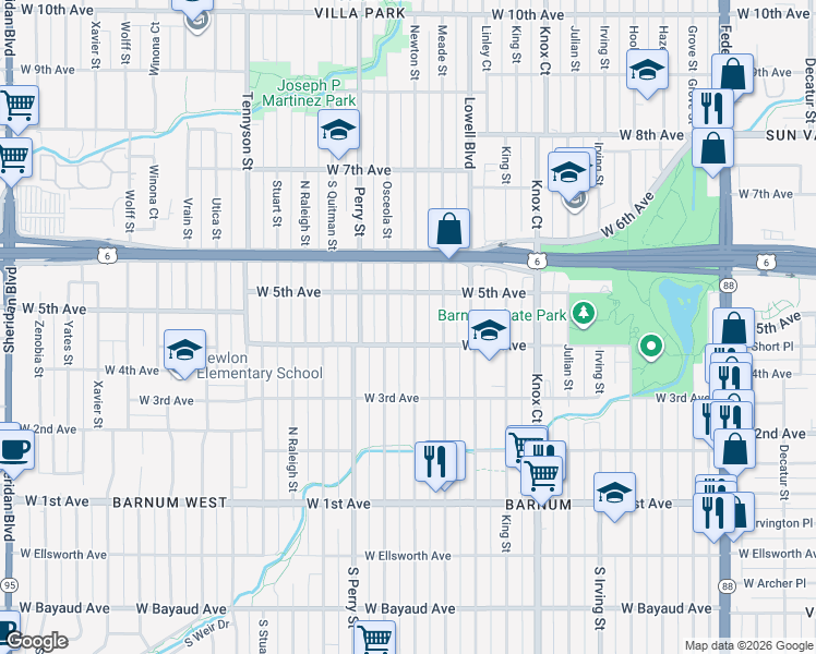 map of restaurants, bars, coffee shops, grocery stores, and more near 401 Newton Street in Denver
