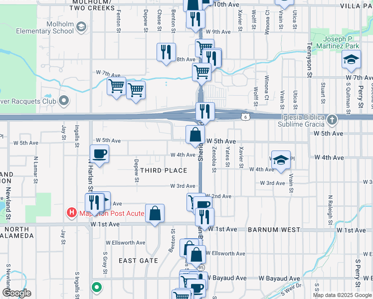 map of restaurants, bars, coffee shops, grocery stores, and more near 5290 West 4th Avenue in Lakewood