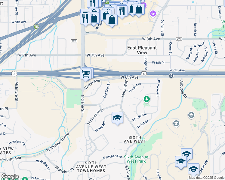 map of restaurants, bars, coffee shops, grocery stores, and more near 14337 West 4th Place in Golden