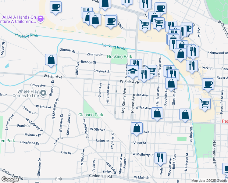 map of restaurants, bars, coffee shops, grocery stores, and more near 732 Jefferson Avenue in Lancaster
