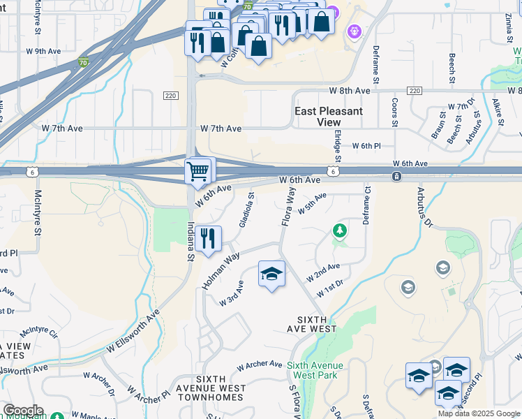 map of restaurants, bars, coffee shops, grocery stores, and more near 14337 West 4th Place in Golden